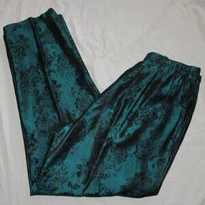 NWT Vtg CTC Carol Turner Collection Teal Black Floral Jacquard Pull On Pants M